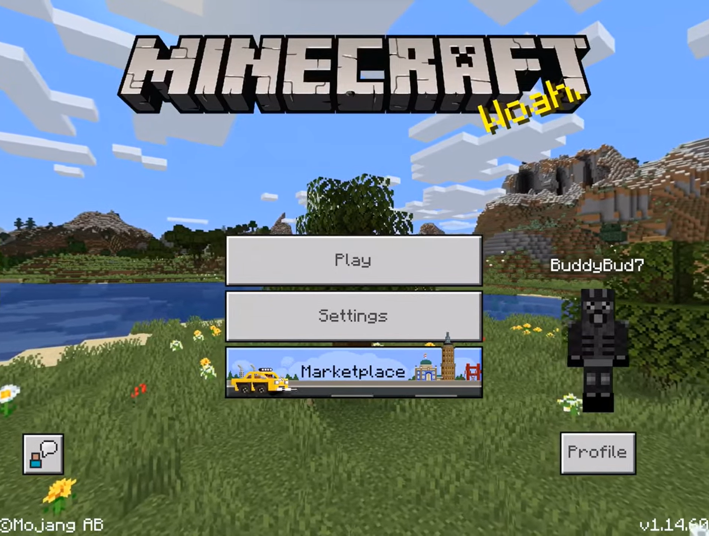 Minecraft menu and landscape with river