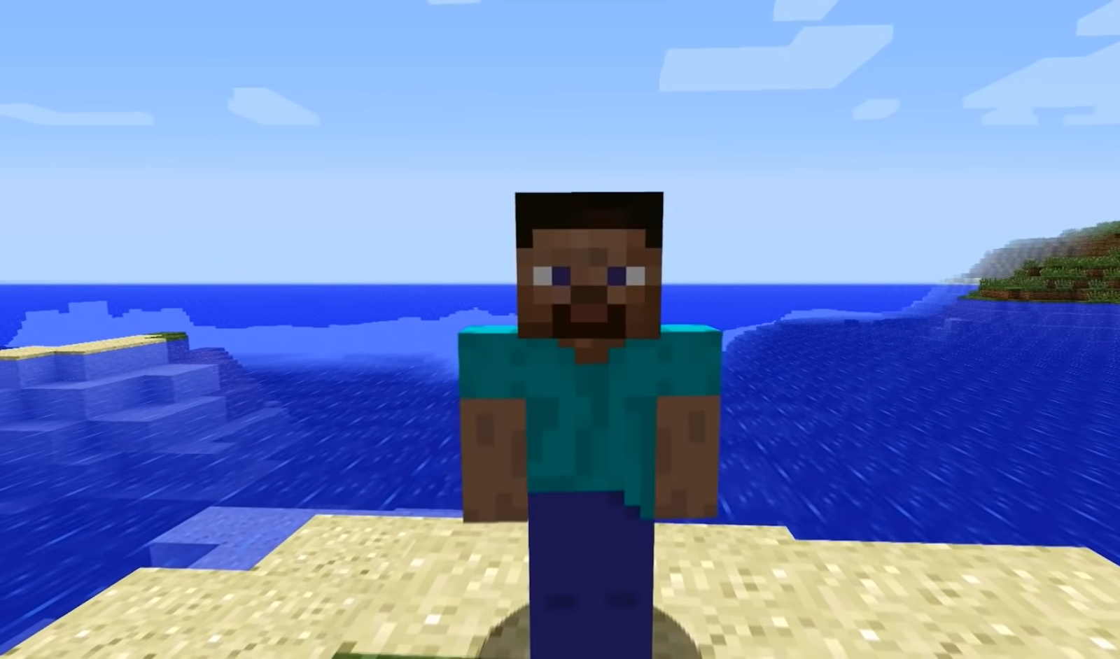 Minecraft character standing in front of the sea
